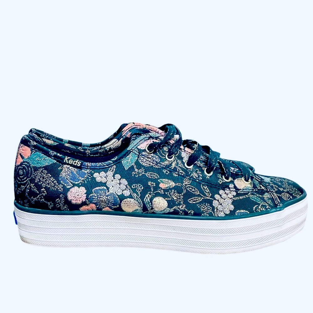 Keds X Rifle Paper Co Womens Floral Sneakers Size 9 Green Gold